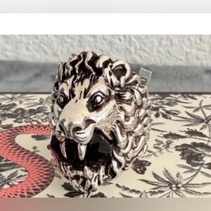 Authentic Gucci silver ring with black crystal size 13 aka size 6.5 in American